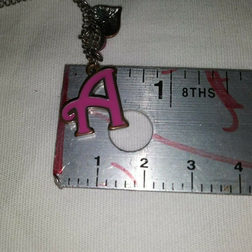 PINK LETTER "A" w/PRINCESS CHARM NECKLACE AND PRINCESS CHARM EARRINGS CA 00691 - Picture 10 of 12